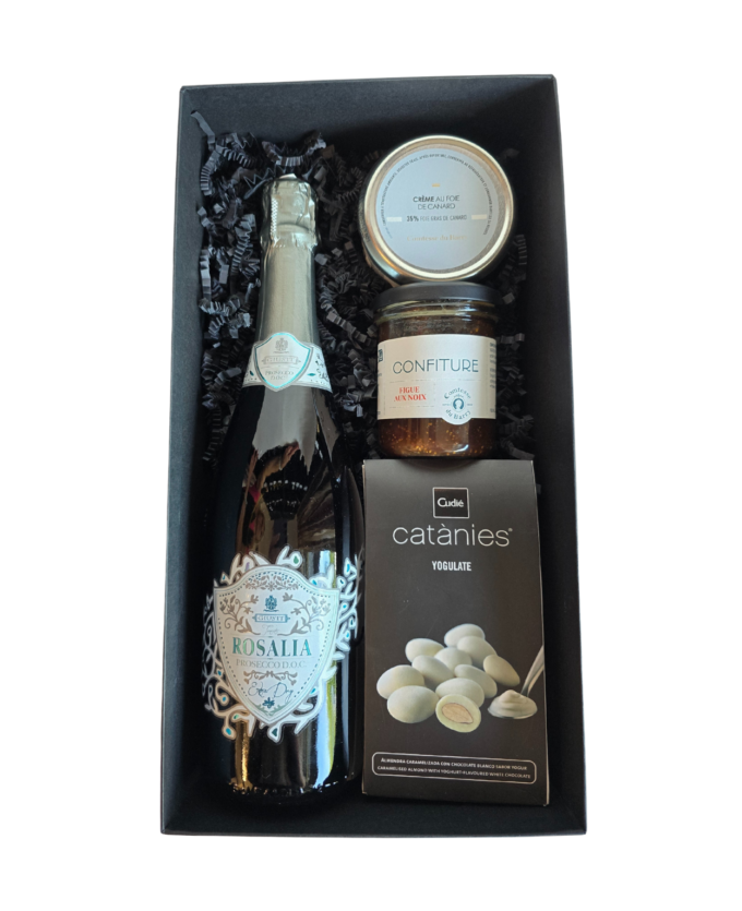 Dovanų rinkinys su Giusti Rosalia Prosecco, paštetu ir Viduržemio delikatesais